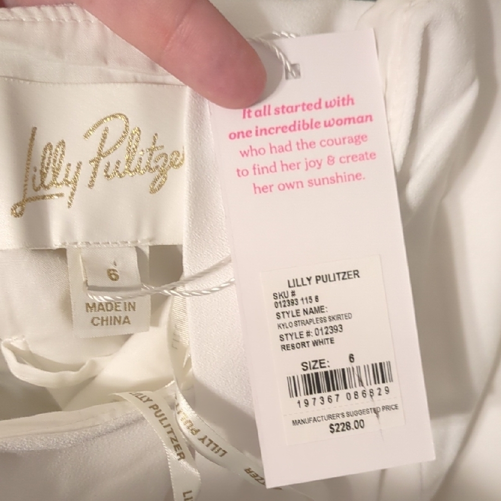 Lilly Pulitzer Kylo strapless white crepe skirted romper with belt - Picture 12 of 13